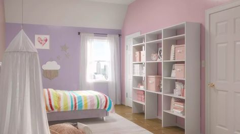 Purple Accent Wall, Light Pink Bedrooms, Wallpaper Fireplace, Pink Bedroom Walls, Lighting Design Inspiration, Preppy Bedroom, Rainbow Wall Decal, Pink Furniture, Furniture Design Inspiration