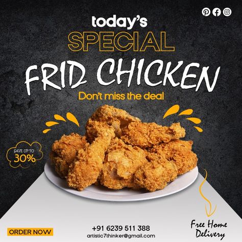 Fried chicken post design Fried Chicken Social Media Design, Chicken Social Media, National Fried Chicken Day, Post Template Design, Chicken Lollipops, Steamed Chicken, Media Poster, Social Media Post Template, Restaurant Menu Design