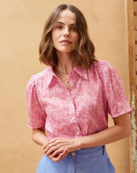 Pink Liberty Print Chiffon Blouse | Women's Blouses | Brora Fashion Printed Chiffon Blouse, Going Out Trousers, Linen Loungewear, Feminine Blouses, Lawn Shirts, Dyed Linen, Women's Blouses, How To Iron Clothes, Liberty Print