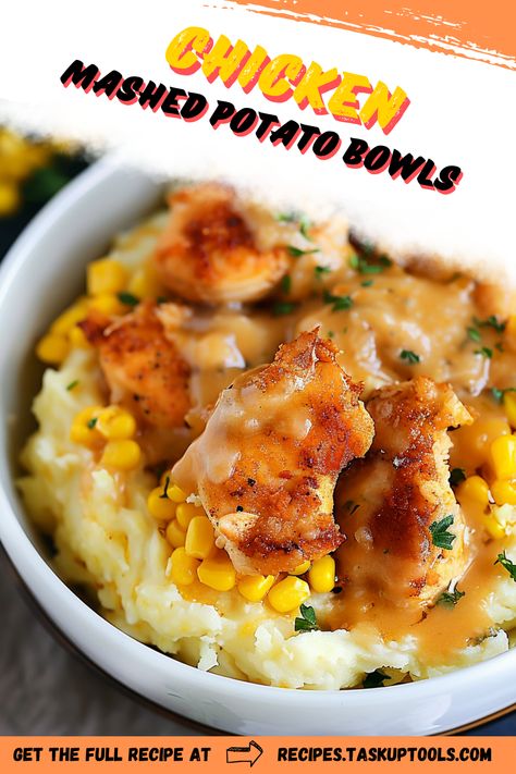 Discover the ultimate comfort food with our Chicken Mashed Potato Bowls recipe! This delicious dish layers tender, seasoned chicken over creamy, buttery mashed potatoes, topped with savory gravy and fresh herbs. Perfect for a cozy dinner or a quick weeknight meal, this recipe combines hearty flavors in one bowl. Explore tips for customizing your bowls with your favorite vegetables and seasonings to make it your own. Join the trend of wholesome, satisfying meals that can be prepared in under an hour. Dont miss out on Mashed Potato And Chicken Recipes, Mashed Potato Bowl Recipes, Creamy Chicken Over Mashed Potatoes, Chicken Mashed Potatoes Meals, Mashed Potatoes Dinner Ideas, Mash Potato Bowl, Chicken Mashed Potato Bowl, Mash Potato Dinner Ideas, Meals With Mashed Potatoes