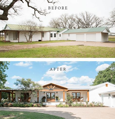 Best House Exterior Renovations By Joanna Gaines; Here are the best before and after reveals on the show Fixer Upper. House Front, Curb Appeal and Home Front. || country House, bungalow, major Reno Rancher Additions, Best House Exterior, Ranch House Remodel, Exterior House Renovation, Architecture Renovation, Ranch House Exterior, Ranch Remodel, Ranch Style House, Home Exterior Makeover