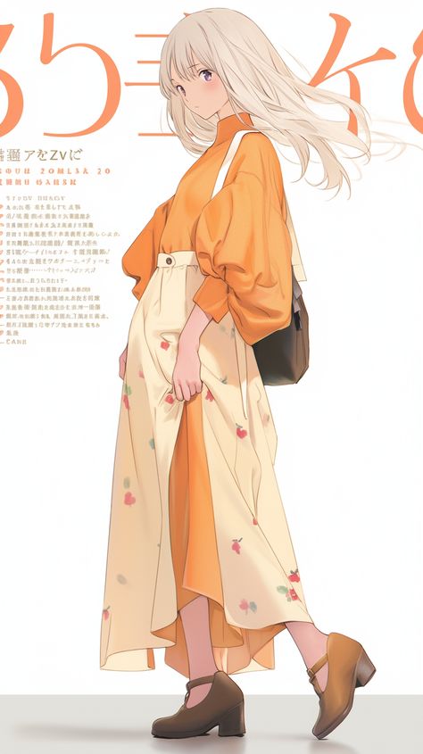 Top image showcase selected by ThetaCursed, License: CC BY-NC 4.0 Stream Ideas, Drawing Body Proportions, Orange Kimono, Body Proportions, Journal Ideas, Art Girl, White Background, A Woman, Digital Art