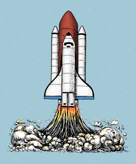 Rocket Drawing, Spaceship Drawing, Rocket Launching, Background Stars, Rocket Art, Flying Ship, Rocket Design, Space Drawings, Rocket Launch