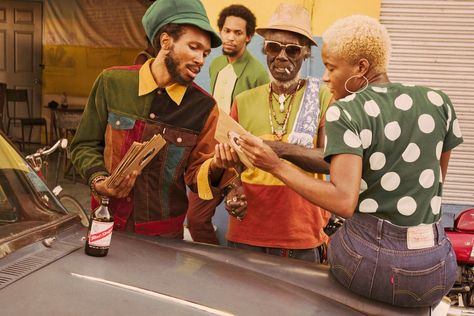 Levi’s Vintage Clothing Debuts Dancehall & Reggae-Infused Fall Collection Vintage Reggae Aesthetic, Reggae Aesthetic, Caribbean Fashion, Reggae Style, Collage Elements, Roots Reggae, Jamaican Culture, Levis Vintage Clothing, Afro Style