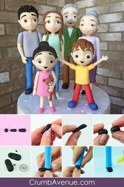 Fondant People Tutorial Step By Step, How To Make Fondant People, Fondant Man Figure Tutorial, How To Make Fondant Figures, Fondant Grandma, Fondant Figures Tutorial People, Fondant People Step By Step, Fondant People Tutorial, Fondant Man