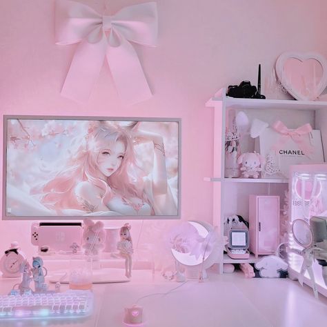 #pinkgamingsetup #pinkgaming  #cutegamingsetup #pinksetup #pinkaesthetic #kawaiisetup #kawaiistuff #kawaiigirl #kawaiigaming #kawaiishop #pinkshop #pinkstuff Cute Pink Gamer Setup, Pc Kawaii Setup, Kawaii Gaming Room Ideas, Desk Setup Kawaii, Pink Pc Aesthetic, Cute Game Setup, Pink Gaming Room Aesthetic, Pink Office Setup, Pink Pc Setup Aesthetic