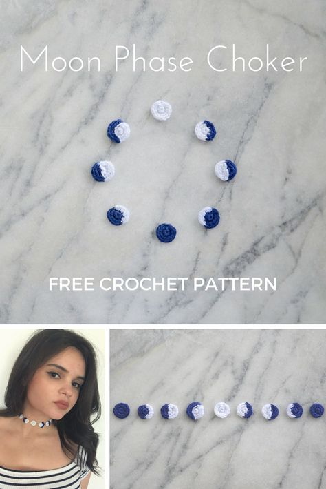 Crochet Moon Phase Garland, Crochet Moon Earrings, Embroidery Thread Crochet Patterns, Moon Phase Granny Square, Crochet Moon Pattern Free, Crochet Moon Phases, Crochet Choker Free Pattern, Embroidery Thread Crochet, Crochet Moon