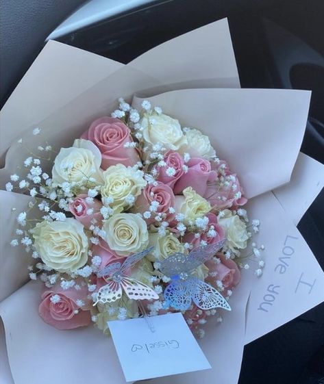 Cutest Flower Bouquet, Pretty Rose Bouquet, Pink And White Flower Bouquet Birthday, Bookay Flower Aesthetic, Bouquet For Mom Birthday, Baby Pink Bouquet, Cute Flower Bouquets, Pink And White Flower Bouquet, Pink Bouquet Flowers