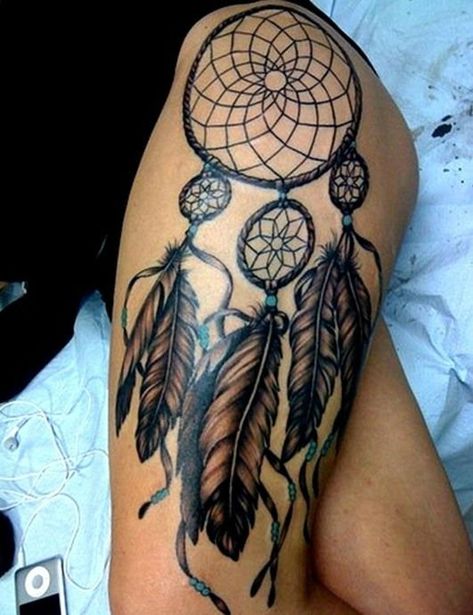 Tattoo Bein Frau, Back Of Thigh Tattoo, Native American Tattoo Designs, Think Tattoo, Dream Catcher Tattoo Design, Floral Thigh Tattoos, Native American Tattoo, Thigh Tattoo Designs, Tato Henna