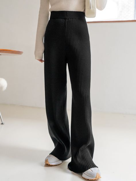 Knit Pants Black, Black Knit Pants, Rib Knit Pants Outfit, Pants Png, Winter Pants, Long Knit, Wool Pants, Black Rib, Sweater Pants