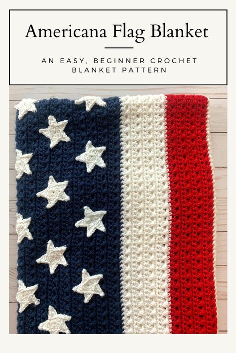 The Americana Flag Crochet Blanket is the perfect summer blanket. Great for picnics, fireworks, cozying up at the campfire, or as a throw for the sofa. This lightweight, soft crochet blanket will be your go to pattern for the summer. Crochet American Flag Blanket Free, American Flag Crochet Blanket Pattern, Crochet Flag, American Flag Blanket, Crochet Throw Pattern, Chevron Blanket, Flag Quilt, Soft Crochet, Crochet For Beginners Blanket