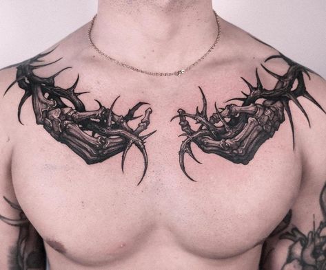 Dark Black Tattoos, The World Is Yours Tattoo, Chest Tattoo Lettering, Stylized Realism, Creepy Creatures, Stunning Tattoos, Torso Tattoos, Dibujos Tattoo, Sharpie Tattoos