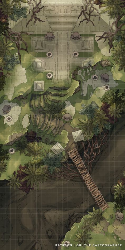 Jungle Ancient Ruins [24x48] | Ori The Cartographer on Patreon D&d Battle Maps, Jungle Map, Dnd Landscape, Ttrpg Map, Excavation Site, Jungle Temple, Fantasy City Map, Map Ideas, Dnd World Map