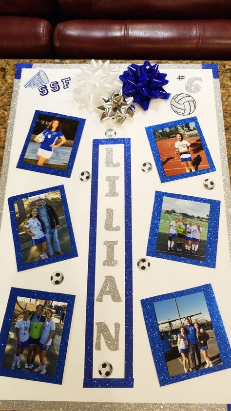 Soccer Senior Night Girls Soccer Senior Night Posters, Senior Poster Board Ideas Soccer, Senior Night Poster Soccer, Soccer Senior Night Posters, Soccer Senior Night, Senior Posters, Senior Night Posters, Senior Night Gifts, Senior Year Of High School