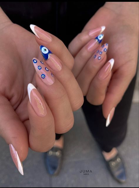 Protection Nail Art, Mama Mia Nails, Evil Eye Nails Design, Europe Nails, Coachella Nails, Evil Eye Nails, Eye Nail Art, Eye Nails, Colorful Nails