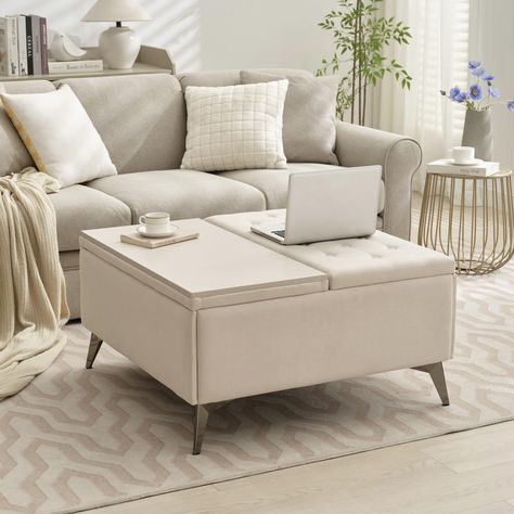 PRICES MAY VARY. Linen Fabric ✅【Storage Ottoman Coffee Table】This is a product that combines a coffee table, a stool, and a storage cabinet. It can be used not only as a coffee table for receiving guests, but also as a stool for gatherings. It can be placed anywhere in the home, and you can also store items that are not often used under the table. This is a piece of furniture with many conveniences, not just a coffee table. ✅【Versatile Wood Coffee Table】：Integrate our wood plank table into your Circular Coffee Table With Storage, Coffee Table Play Table, Small Tables For Living Room, Coffee Table Ottoman With Storage, Grey Leather Couch, Upholstered Ottoman Coffee Table, Beige Ottoman, Storage Ottoman Coffee Table, Bench Coffee Table