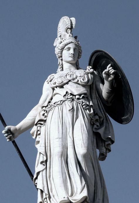 Goddess Athena (by Mauro Hilario) Athena Statue, Athena Aesthetic, Greek Goddess Statue, Athena Greek Goddess, Greek Mythology Statue, Statue Tattoo, Greek Mythology Tattoos, Greek Statues, Ancient Statues