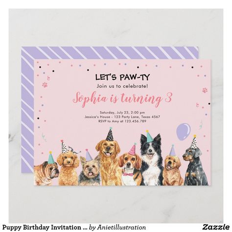 Doggy Birthday, Puppy Birthday Invitations, Dog Party Decorations, Dog Birthday Invitations, Princess Birthday Invitations, Dinosaur Birthday Invitations, Dog Birthday Party, Puppy Birthday, Dog Party