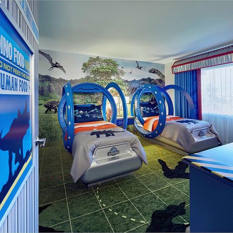 How cool are these gyrosphere beds in this Jurassic Park themed room located at the Loews Royal Pacific Hotel @universalorlando?!🦖🦕 Loews Royal Pacific Resort, Themed Hotel Rooms, Dino Room, New Jurassic World, Two Twin Beds, Themed Rooms, Universal Orlando Resort, Orlando Resorts, Islands Of Adventure