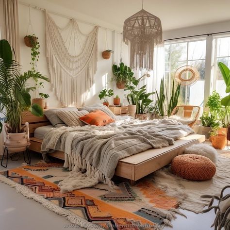 Boho themed bedroom. Bohemian Aesthetic. Boho color pallet. Boho decor. Plants Catwalk In House Interior Design, Boho Bedroom Ideas Bohemian Cozy, Bohemian Bedroom Design, Boho Bedroom Ideas Hippie, Boho Styl, Casa Vintage, Bohemian Bedroom Decor, Small Bedroom Decor, Styl Boho