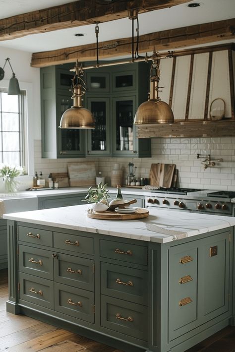 Earthy Green Kitchen, Sage Green Cabinets, Earthy Kitchen, Lake Kitchen, Sage Kitchen, Sage Green Kitchen, Cream Kitchen, Green Kitchen Cabinets, Party Barn