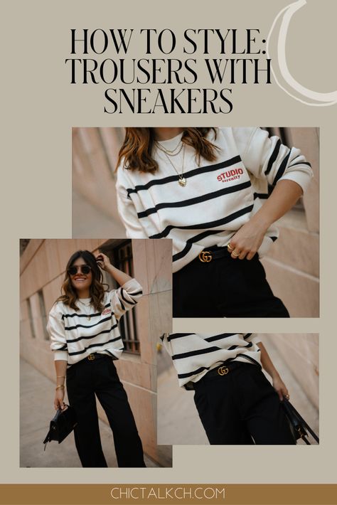 If you’re ready to shake up your wardrobe and give your look a modern edge, pairing trousers with sneakers is a great way to do it. Styling trousers with sneakers can be intimidating for some, but it doesn’t have to be. With a few simple tips, you can create a stylish, casual outfit that’s perfect for any occasion. Pants Sneakers Outfit, Dress Pants With Sneakers, Trousers And Sneakers Outfit, Styling Trousers, Trousers With Sneakers, Street Style Fall Outfits, Chic Sneakers, Style Trousers, Street Style Summer