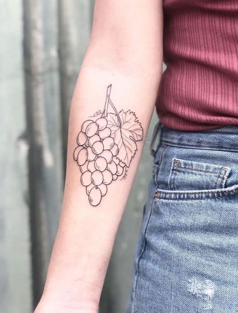 Grapes Tattoo Design, Traditional Grape Tattoo, Grape Tattoo Minimalist, Grapevine Tattoo, Grape Tattoo, Watermelon Tattoo, Wine Tattoo, Eyeball Tattoo, Interesting Tattoos