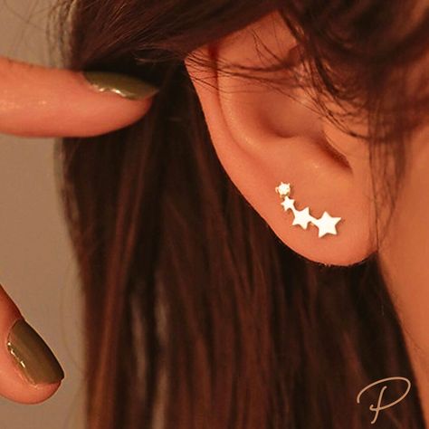 Shooting Star Ear Climbers - Silver Earrings - Gold Earrings - Zircon Gemstone Earrings - Ear Crawlers by Pastelas on Etsy Tassel Earing, Zircon Gemstone, Ear Crawlers, Ear Climbers, Star Earrings Stud, Earrings Ear, Shooting Star, Watches Women Fashion, Star Studs