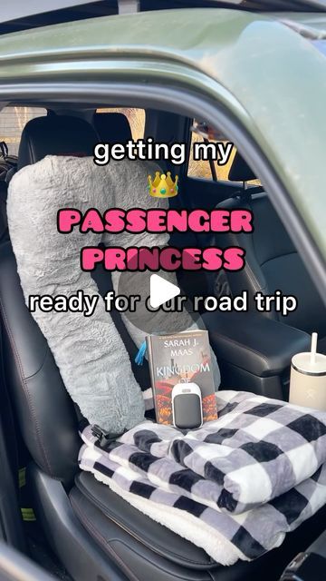 355K views · 25K likes | DANNY & DANIE | travel | hiking | adventure📍PNW on Instagram: "She said she wanted the best passenger princess set up… and I think this might be it 🙃  The keys to any good passenger princess set up…  1️⃣ Comfort items - on long road trips, our backs always hurt. Memory foam seat cushions and lumbar inserts have made a huge difference in how we feel after sitting in the car for a long time.   2️⃣ Cozy items - this heated blanket has been a game changer! Between that and the oversized neck pillow, getting rest on the road is so easy.   3️⃣ Things to do - a good book, pocket sized road trip games, or watching your favorite show on an ipad. We always have one of these things to keep the non-driver entertained.   4️⃣ Snacks - we typically keep a cooler behind the driv Princess Passenger Seat, Passenger Princess Accessories, Passenger Princess Aesthetic Car Decor, Car Set Up For Road Trip Back Seat, Passenger Princess Ideas, Passenger Princess Essentials, Road Trip Back Seat Set Up, Things To Put In Your Car, Passenger Princess Decor