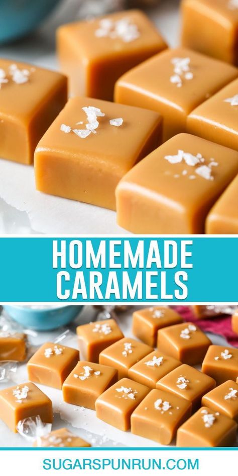 My homemade Caramel Candy has the perfect soft and chewy, yet sturdy texture. Enjoy yours plain or coat in chocolate for an indulgent treat! Homemade Caramel Candy, Caramel Candies Recipe, Homemade Candy Bars, Easy Christmas Candy Recipes, Salted Caramel Frosting, Holiday Dessert Recipes, Candy Recipes Homemade, Christmas Candy Recipes, Caramel Candy