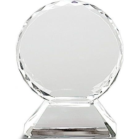 Round 5.75in Optic Glass Trophy on Base This Expertly Designed Gift: Inspirational Trophies & Awards are Manufactured with Percision in the Country of CHINA Made of Non Metal and featuring these Amazing Attributes; Can be etched. List of Specifications: Material: Primary:Glass; Item Weight U/M:lbs; Width of Item:5.75 in; Engravable:Yes; Product Type:Gift; Sold By Unit:Each; Material: Primary - Color:Clear; Gift Type:Inspirational Trophies & Awards; Height:5.75 in. Size: Width - 5.75. Glass Trophy, Glass Trophies, Trophies & Awards, Ghost Chair, Made In China, Mirror Table, Primary Colors, Presentation, China