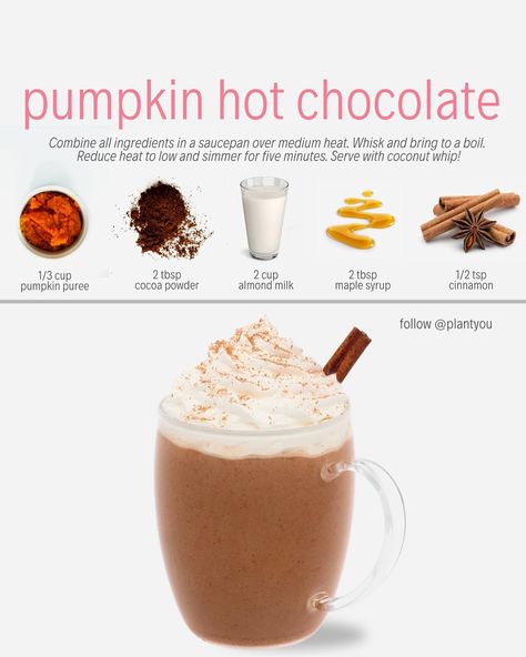 Hot Chocolate Healthy, Plant Based Meal Prep, Hot Chocolate Vegan, Pumpkin Hot Chocolate, Vegan Latte, Plant Based Meal, Hot Chocolate Mix Recipe, Vegan Hot Chocolate, 500 Calorie