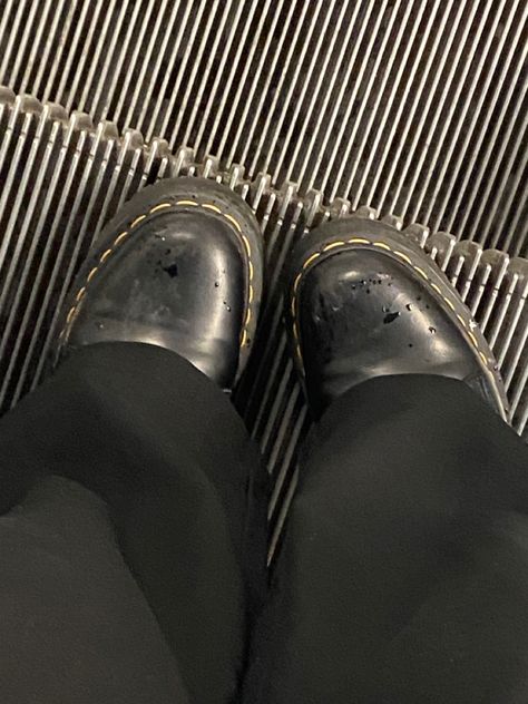 Dr. martens, shoes, escalator, black, black shoes, pants, rain, raindrops, black elegant pants Black Doc Martens Aesthetic, Doctor Martens Aesthetic, Dr Martens Aesthetic, Intp Girl, Doc Martens Aesthetic, Tori Spring, Doctor Martens, Elegant Pants, Intp