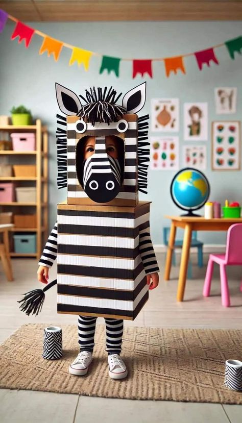 Animal Costumes For Kids, Fancy Dress Costumes Kids, Cardboard Crafts Kids, Cardboard Costume, Diy Costumes Kids, Animal Costumes, Kids Dress Up, Creative Costumes, Fancy Dress For Kids