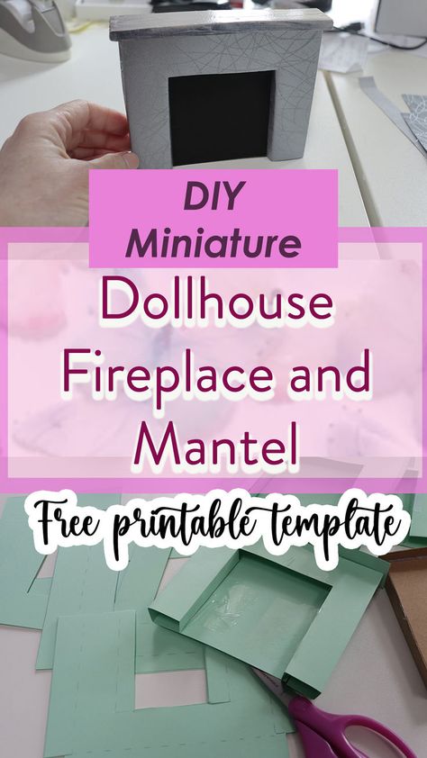 This downloadable fireplace mantel template will let you DIY a cute dollhouse project for the living room of your dolls house. A miniature fireplace is a nice addition to a dollhouse room, and the downloadable template can be printed on cardstock and cut out to make yourself. mini furniture | dollhoues accessories | dollhouse living room decor Dollhouse Furniture Plans, Diy Dolls House Accessories, Mini Fireplace, Cute Dollhouse, Fireplaces And Mantels, Miniature Fireplace, Dollhouse Furniture Tutorials, Printable Dollhouse, Diy Mantel