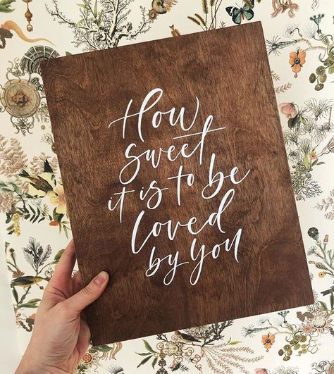 How Sweet It Is to Be Loved By You | Dessert Table Ideas | Wedding Calligraphy | Wood Wedding Sign | First Dance | Wood Home Decor | Anthropologie Wedding Caligraphy, Brush Letters, Calligraphy Decor, Wedding Lettering, Seating Chart Wedding Diy, Hand Lettering Envelopes, Modern Guest Book, Diy Calligraphy, Calligraphy Modern