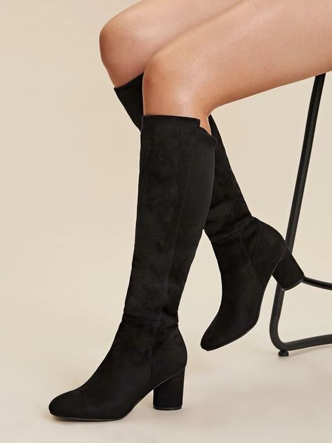 Moda Grunge, Chunky Heeled Boots, Fall Boots Outfit, Winter Boots Outfits, Knee Length Boots, Fall Booties, Zipper Heels, Pants Dress, Boots Women Fashion