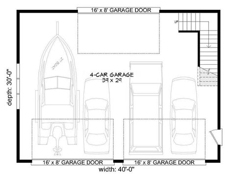 1st Floor Plan, 062G-0196 Garage Door Sizes, Boat Garage, Garage Plans With Loft, Garage Loft, Barn Shop, Pool House Plans, Rustic House Plans, Santa Isabel, Boat Storage