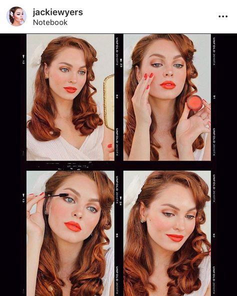 Lipstick Emoji, 1940s Hairstyles For Long Hair, Allie Hamilton, Jackie Wyers, Besame Cosmetics, 50s Hairstyles, 1940s Hairstyles, Bold Makeup Looks, Orange Lips