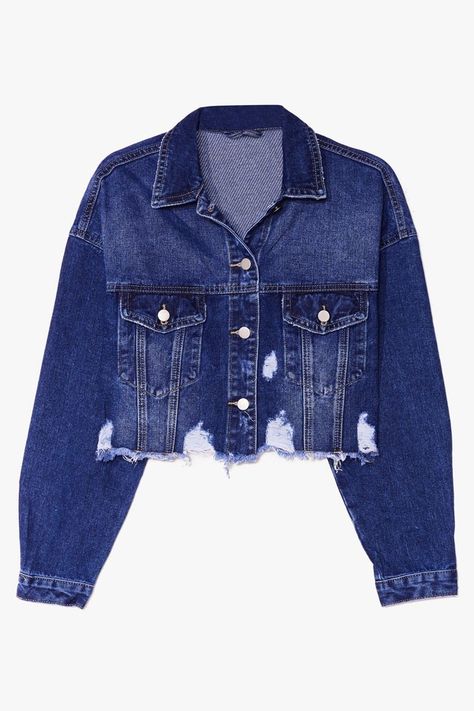 Wash You Were Here Distressed Cropped Denim Jacket Oversized Black Denim Jacket, Distressed Cropped Denim Jacket, Jackets Oversized, Denim Utility Jacket, Denim Waistcoat, Top Jean, Denim Sweatshirt, Jean Jacket Outfits, Cute Crop Top