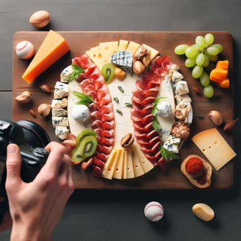 Hit It Out Of The Park With A Baseball Charcuterie Board Golf Charcuterie Board Ideas, Baseball Themed Appetizers, Baseball Charcuterie Board Ideas, Baseball Theme Charcuterie Board, Softball Charcuterie Board, Sports Charcuterie Board, Baseball Cheeseball, Baseball Fruit Tray, Basketball Charcuterie Board