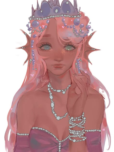 Pink Mermaid Drawing, Siren Oc Art Female, Pink Skin Art, Siren Oc Art, Mermaid Oc Art, Mermaid Drawing Tutorial, Pink Hair Oc, Black Ocs, Mermaid Oc