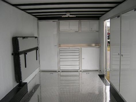 Customizable Trailer Cabinets | All Pro Trailer Superstore Trailer Cabinets, Enclosed Trailer Cabinets, Trailer Shelving, Ice Fishing House, Cargo Trailer Camper Conversion, Trailer Organization, Best Trailers, Trailer Storage, Cargo Trailer Camper