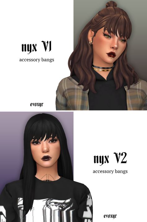 nyx V1 & V2 accessory bangs | evoxyr on Patreon Sims 4 Miraculous Ladybug, Sims 4 Bangs Cc, Sims Lookbook, Ts4 Mods, Female Hairstyles, Sims Inspiration, Sims 4 Patreon, Pelo Sims, Blonde Hair With Bangs