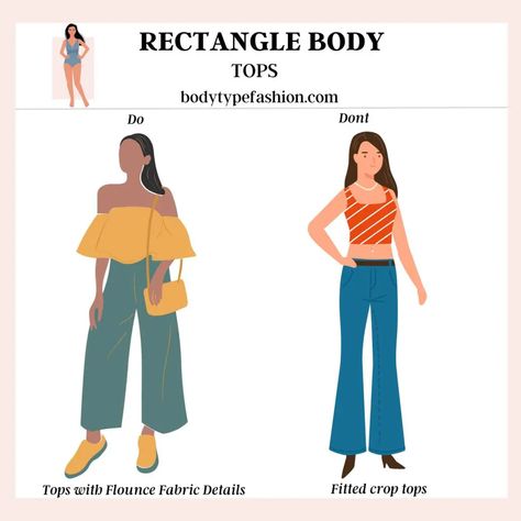 Off-Shoulder Flounce Tops Rectangle Body Shape Fashion, Feminine Style Casual, Inverted Triangle Body Shape Fashion, Triangle Body Shape Fashion, Rectangle Body Shape Outfits, Body Shape Guide, Tan Outfit, Dress Body Type, Inverted Triangle Body Shape