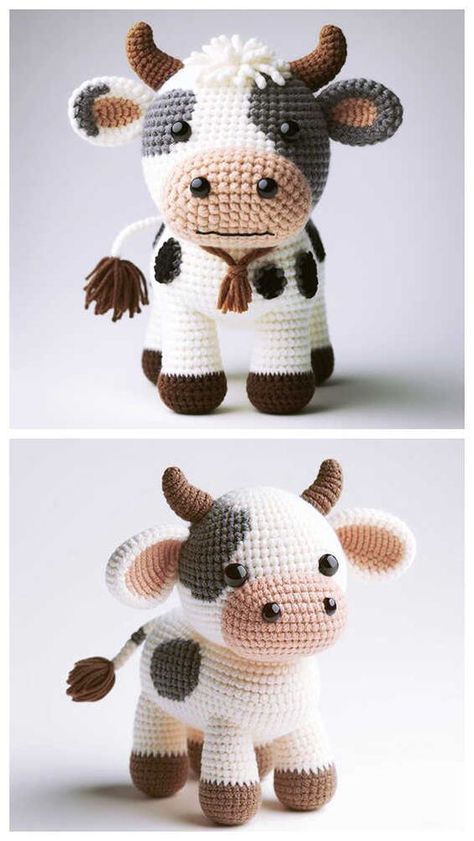 Crochet Cow Marlee Amigurumi Free Pattern - Free Amigurumi Cow Free Pattern Crochet, Crochet Amigurumi Cow Free Pattern, Crochet Cow Patterns Free, How To Crochet A Cow, Arigumi Crochet Amigurumi, Crocheted Bugs, Free Crochet Cow Pattern, Crocheted Cows, Free Cow Crochet Patterns