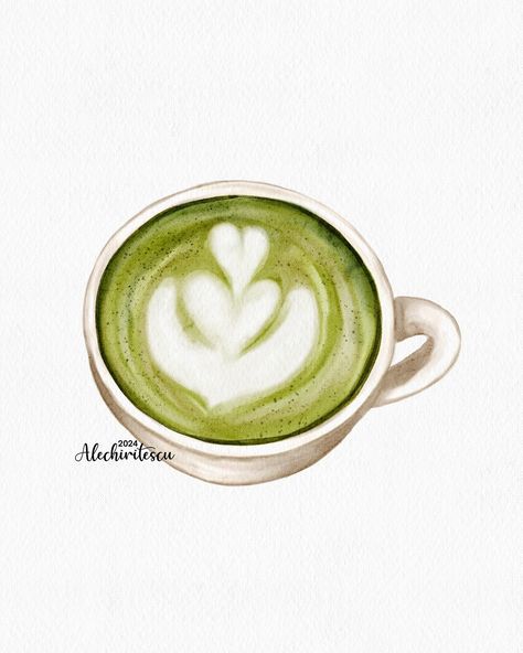 A cup of serenity 💚 Who’s a matcha lover? 🍵✨ Matcha Drawing Aesthetic, Matcha Doodle, Matcha Watercolor, Matcha Painting, Matcha Drawing, Matcha Illustration, Matcha Art, Matcha Lover, Coffee Drawing