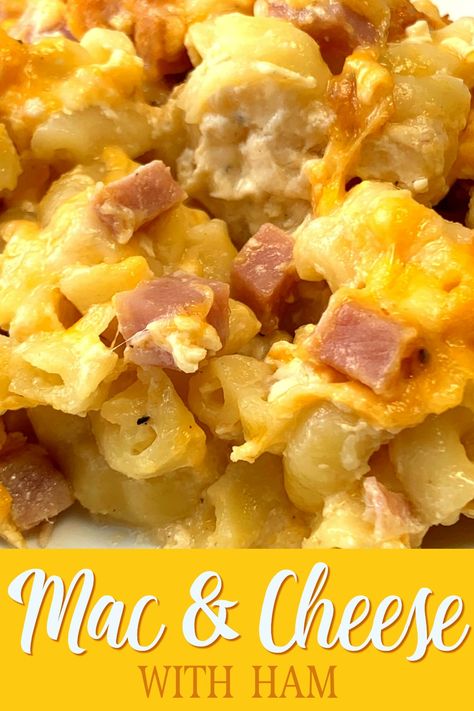 Cheesy macaroni and savory ham are combined to make this super easy and amazing no-boil mac and cheese with ham recipe.  Only recently have I given the no-boil baked macaroni and cheese a try and it’s so easy I’m not sure if I’ll ever go back. Add some diced up leftover ham for a family meal that is so easy and delicious. Baked Mac And Cheese Recipe With Ham, Ham Mac N Cheese, Mac N Cheese With Ham, Leftover Mac And Cheese Recipes Ideas, Baked Mac And Cheese With Ham, Ham And Mac And Cheese, Mac And Cheese With Ham Recipe, Leftover Macaroni, Oven Baked Mac And Cheese