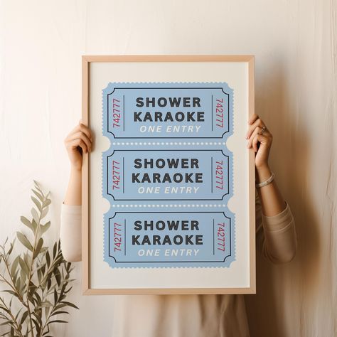 Shower Karaoke Ticket Print, Bathroom Decor Blue Cream Aesthetic, Shower Singing Poster, Retro Preppy Bathroom Art, Coastal Beachy Wall Art - Etsy Light Blue Bathroom Aesthetic, Cream And Blue Bathroom, Cute Bathroom Posters, Blue Theme Bathroom, Blue Cream Aesthetic, Singing Poster, Surf Bathroom, Shower Karaoke, Preppy Bathroom