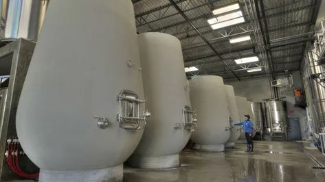 Despite the romance of wine cellars filled with oak barrels, most modern wine is aged in massive stainless steel tanks. But a new, unconventional strategy is gaining popularity. Wine Tanks, Ny Strip Steak, Great Pyrenees Dog, Ny Strip, Stainless Steel Tanks, Premium Wine, Oak Barrel, Wine Barrel, Chardonnay